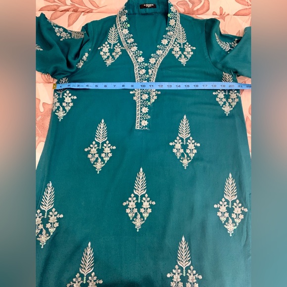 M. BASICS By MARIA. B. Elegant Teal Embroidered Suit - Picture 14 of 16